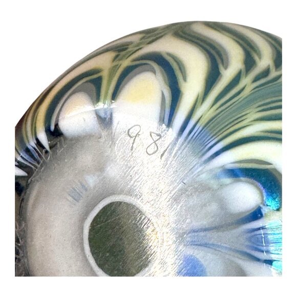 Pulled Feather Signed Handcrafted Art Glass Paperweight Blue Green Vandermark - Picture 7 of 9